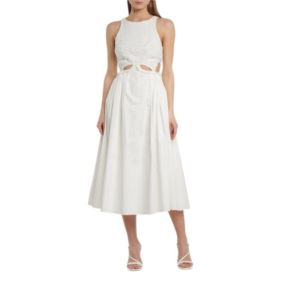 SELF-PORTRAIT - NWT Lace Trimmed Cut-Out Cotton Wedding MIDI Dress Sz 8 - Picture 1 of 14